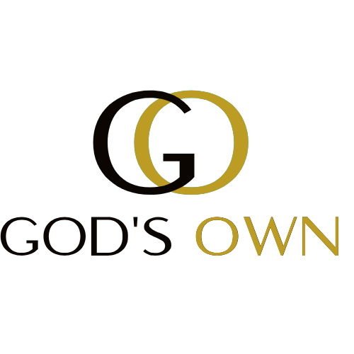 Logo with intertwined gold and black letters 'G' and 'O' and the words 'GOD'S OWN' below.