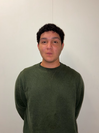 A young man with brown hair smiling at the camera, wearing a brown T-shirt with a logo on it, standing against a plain light-colored wall.