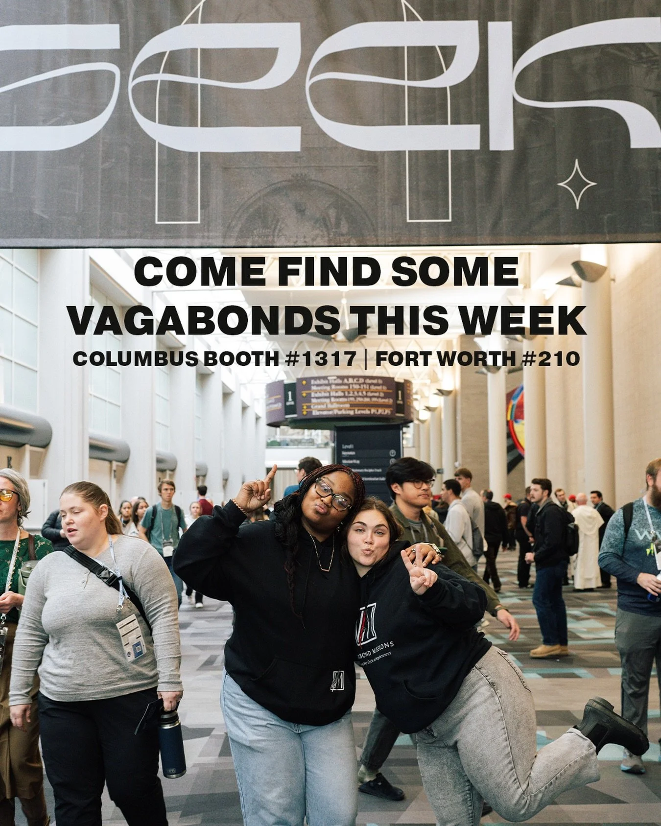 We&rsquo;re STOKED for this week at #seek26 !!

We have cool swag, info, and are ready to share the Good News! Come meet some vagabonds at our booths! 

Columbus booth # 1317 &amp; Fort Worth booth # 210

Stay blessed. See you soon.
.
.
.
#catholic #