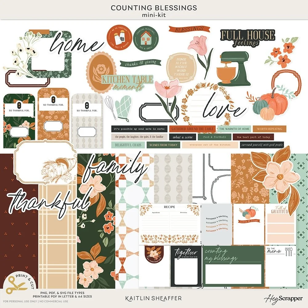 My new mini collection, Counting Blessings, is now available at @heyscrappershop with a limited time 20% discount through this weekend! Link to shop in profile.