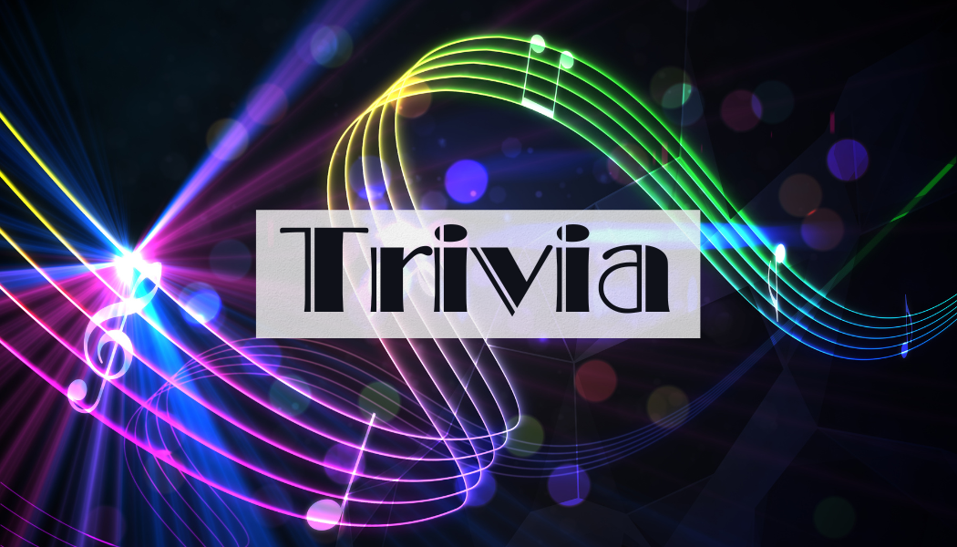 A trivia sign with a musical bar around it