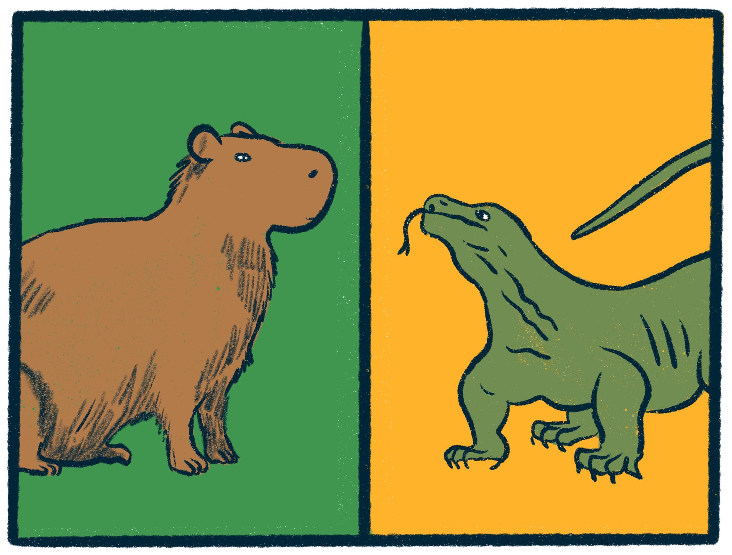 Capybaras vs Komodo Dragons