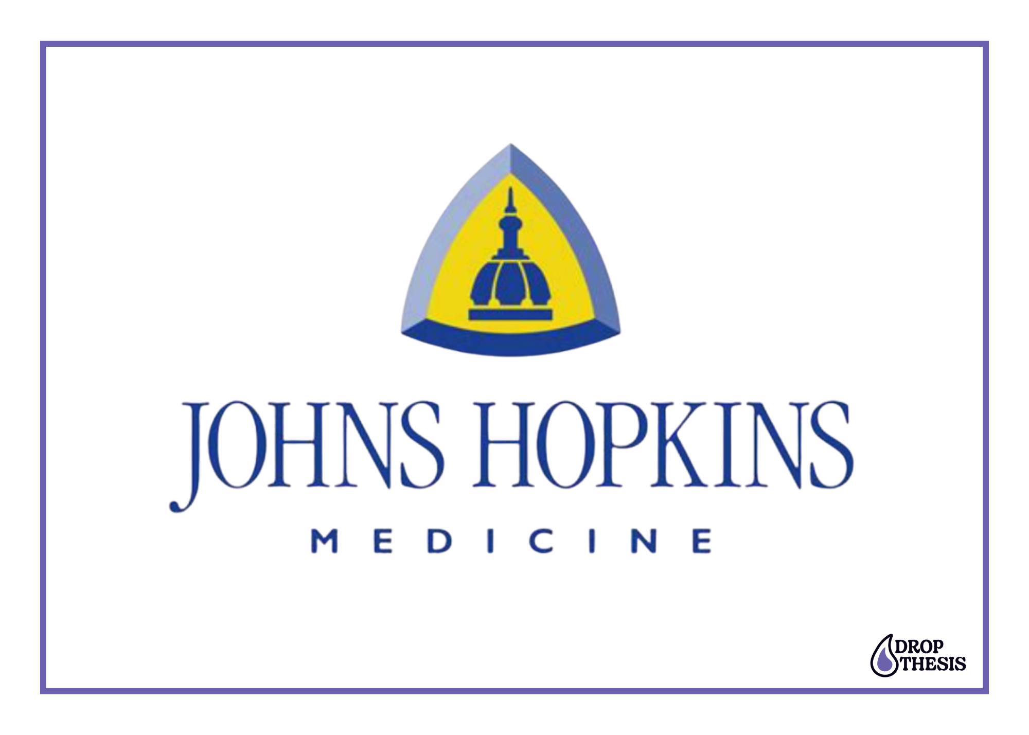 Logo of Johns Hopkins Medicine showing a stylized blue and yellow dome with a spire, and the text 'JOHNS HOPKINS MEDICINE'. In the bottom right corner, there is a small logo with a water droplet shape and the words 'DROP THESIS'.