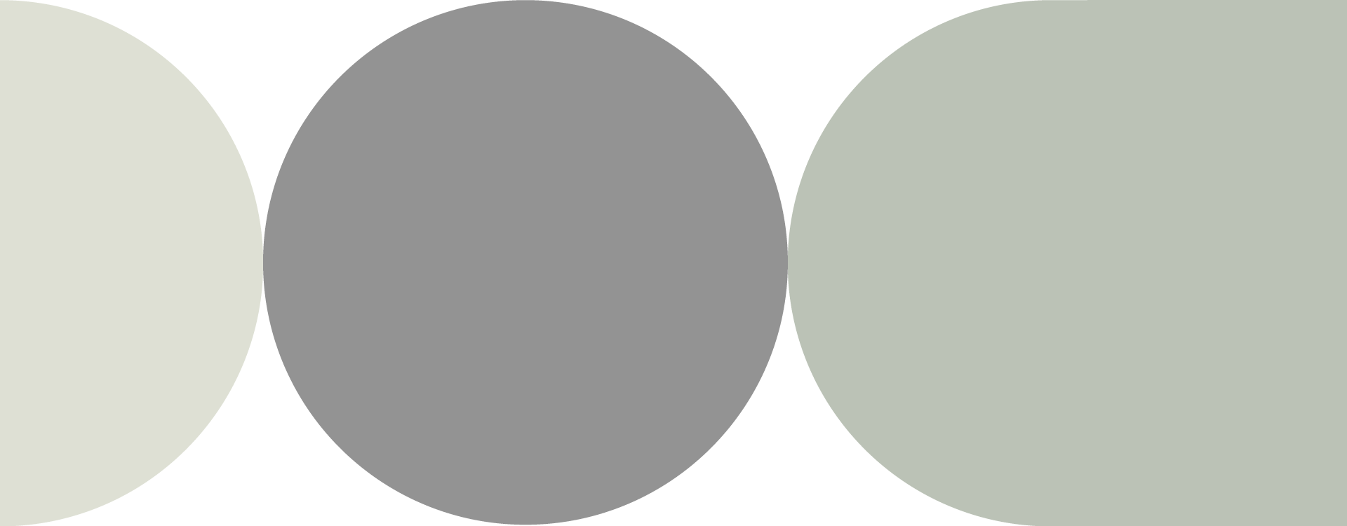 Three large circles in shades of gray and green overlapping on a black background.