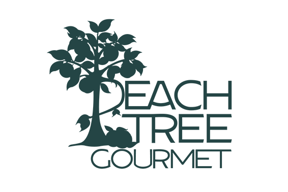 Logo with a stylized tree and the words 'Peach Tree Gourmet'