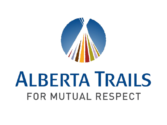 Logo for Alberta Trails featuring a colorful pie chart and the text 'ALBERTA TRAILS FOR MUTUAL RESPECT'.