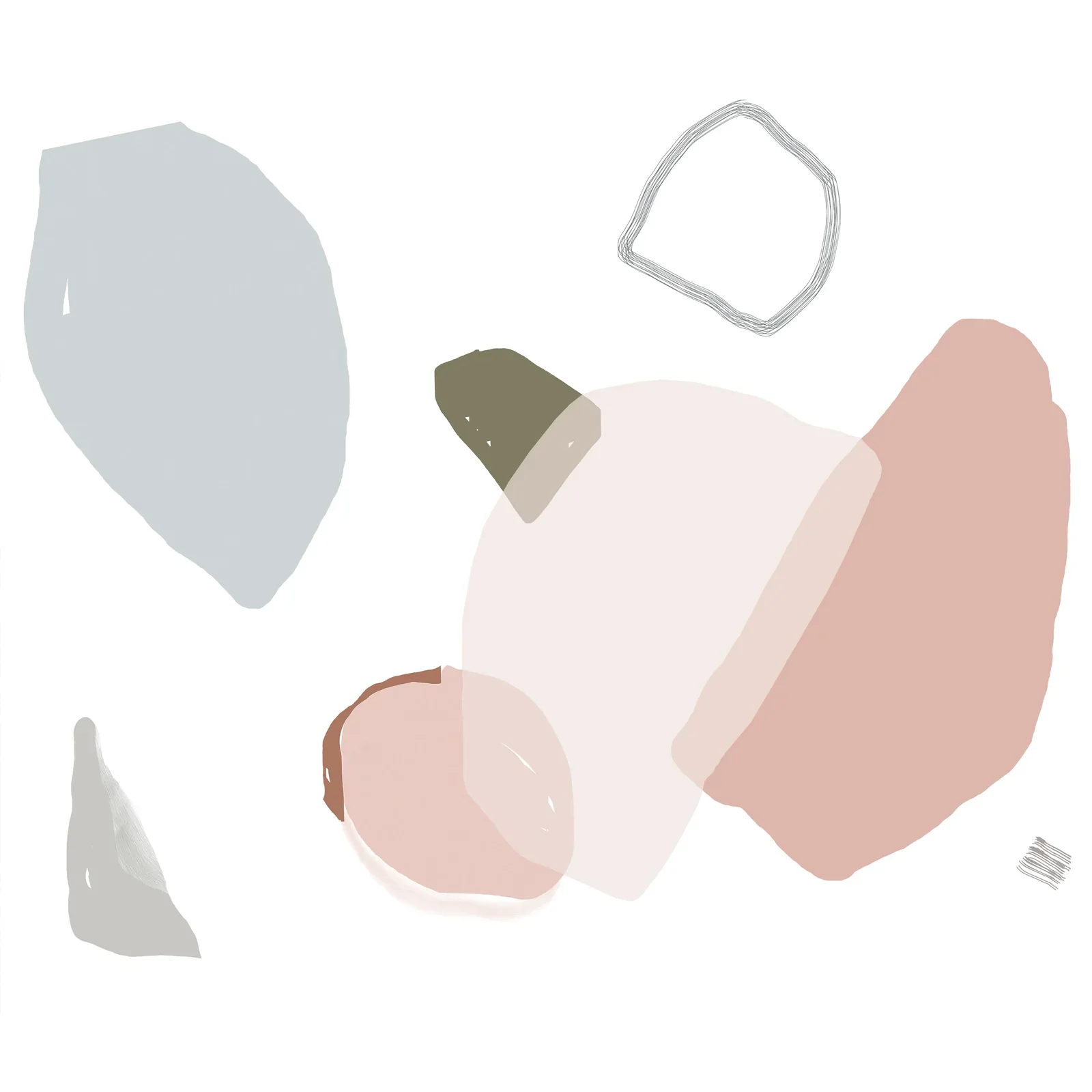 Abstract pastel-colored shapes on a white background.