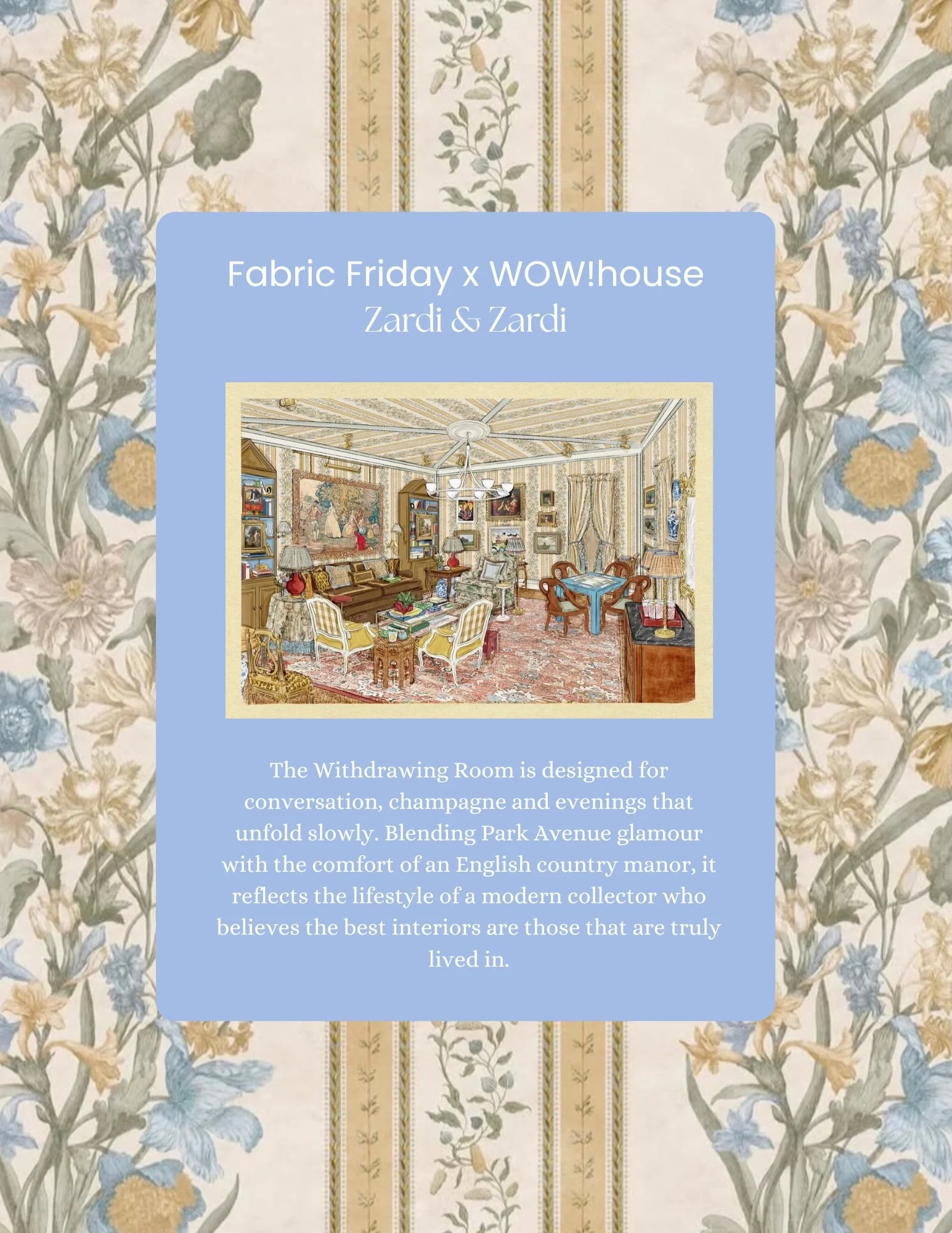 Fabric Friday x Wow!house 2026! ✨

This week we&rsquo;re featuring Primavera by @zardi_and_zardi the heart of the scheme for the Withdrawing Room, setting the tone for a richly layered palette of colour and pattern throughout. 

Wow!house 2026, in it