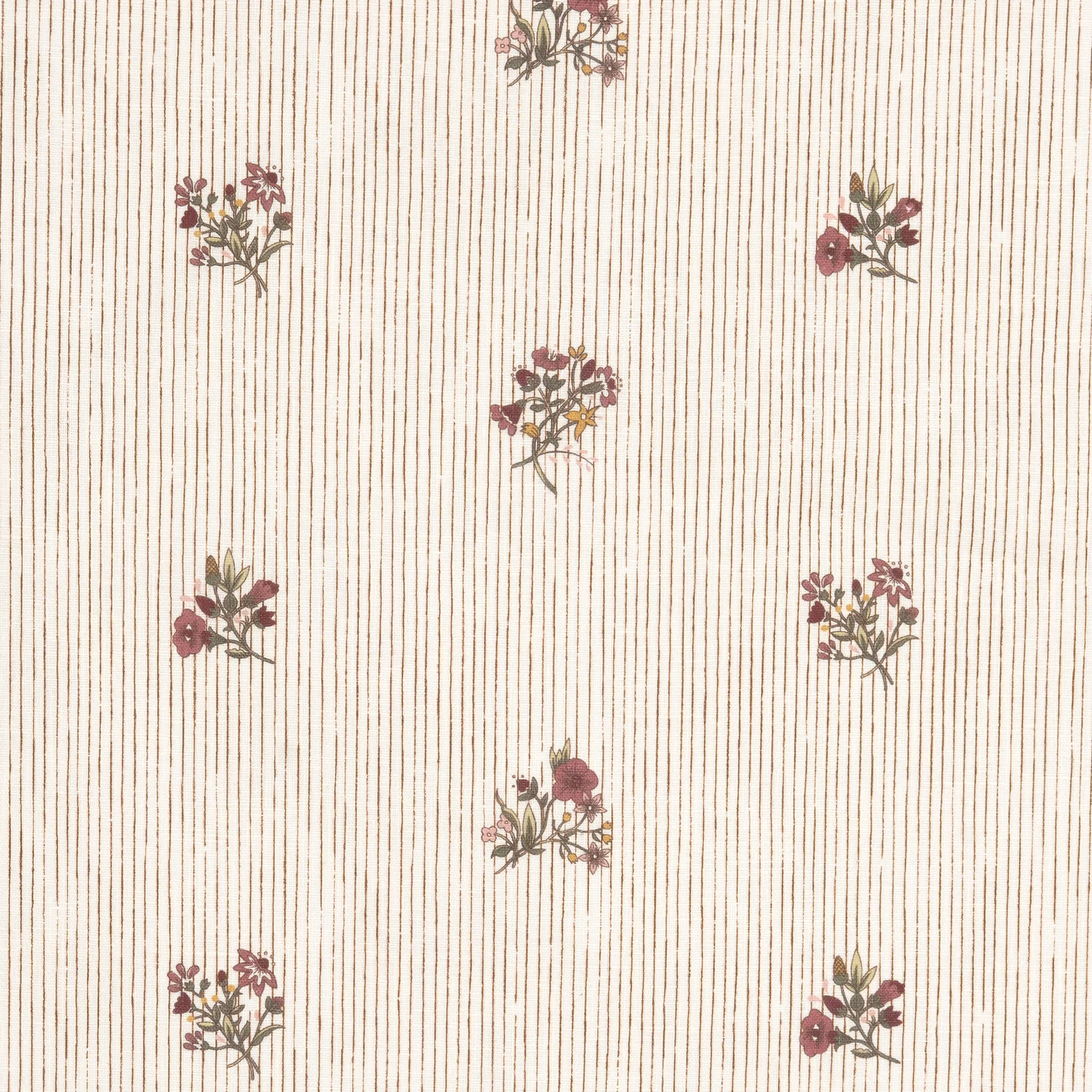 Paper-Backed  Flax & Field Posy Pinstripe Dual Use Printed Linen Scarlet/Oyster