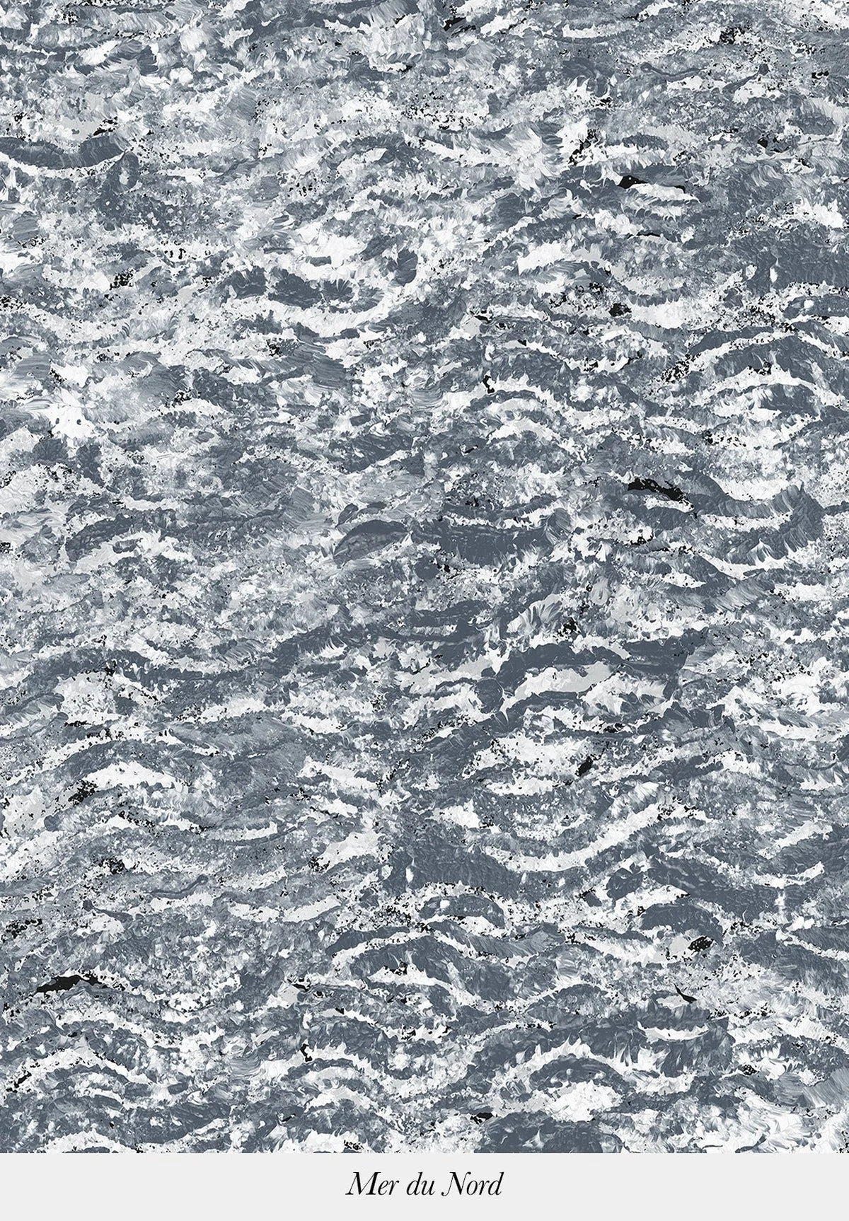 A painting of a winter scene with snow-covered trees, called Mer du Nord.