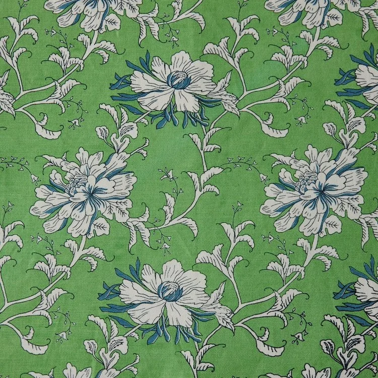 Tibetan Flower | Green on Ivory