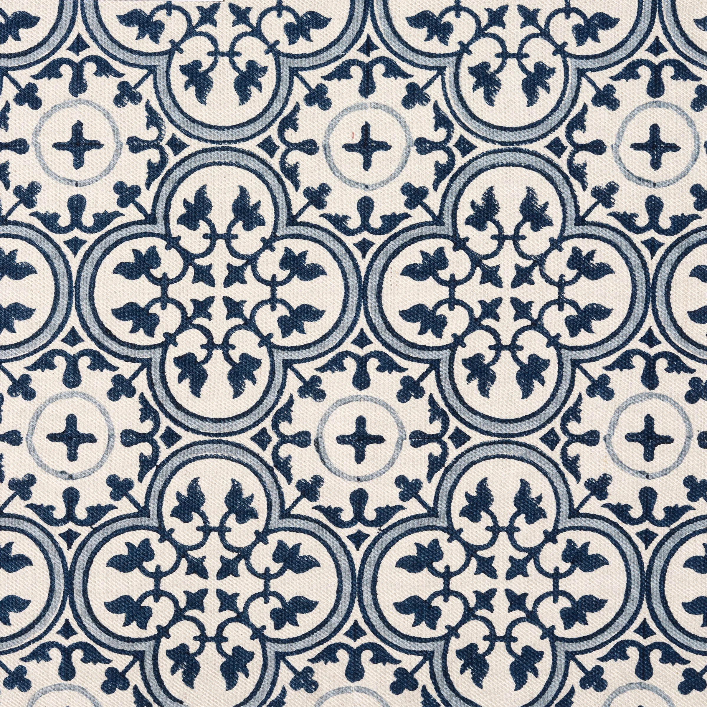 Tuscan Tile | Indigo on Natural Twill