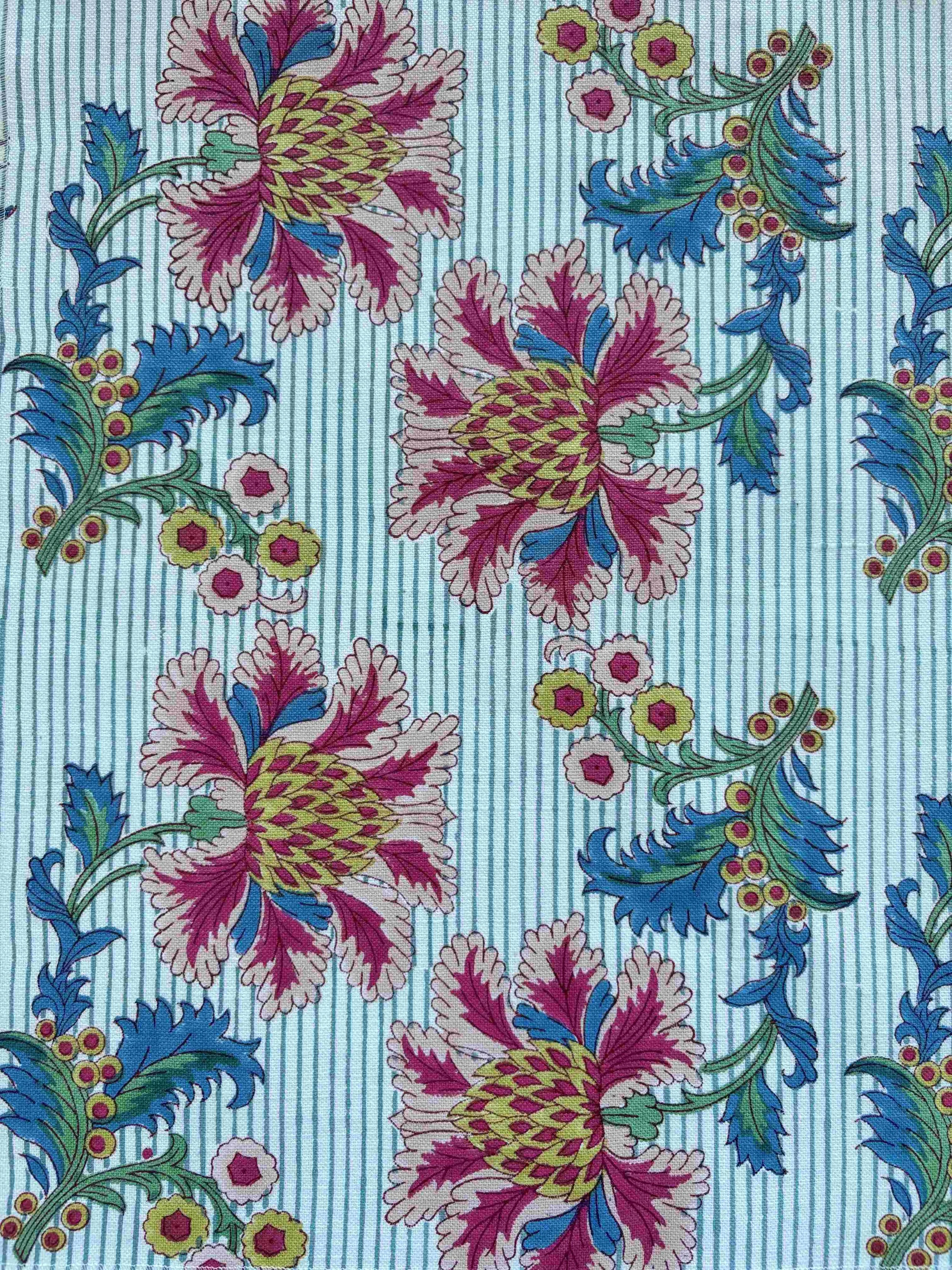 French Floral Stripe | Multi Colour on Ivory