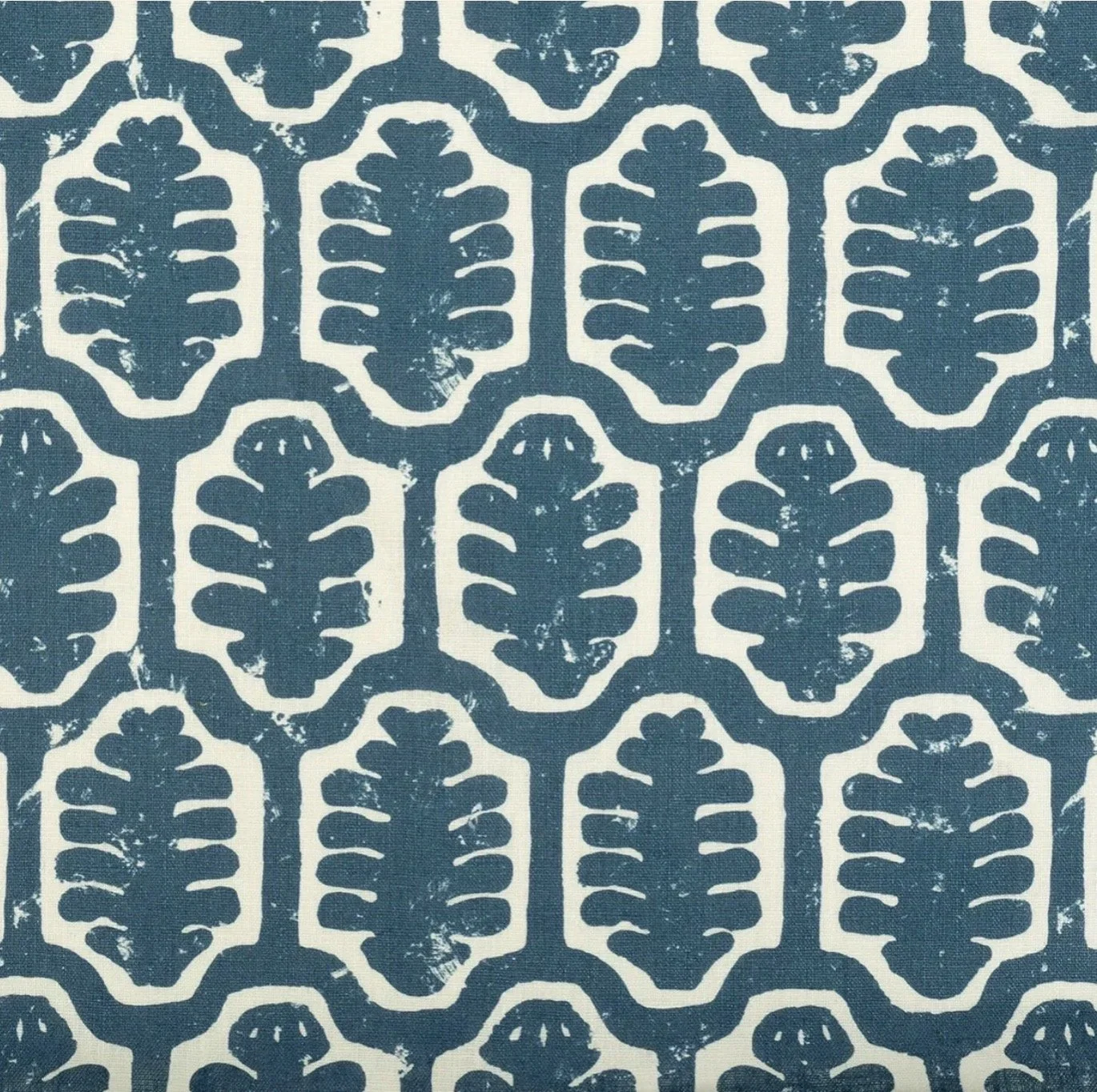 Paper-Backed Adinkra Printed Linen Wallcovering Prussian Blue/Oyster