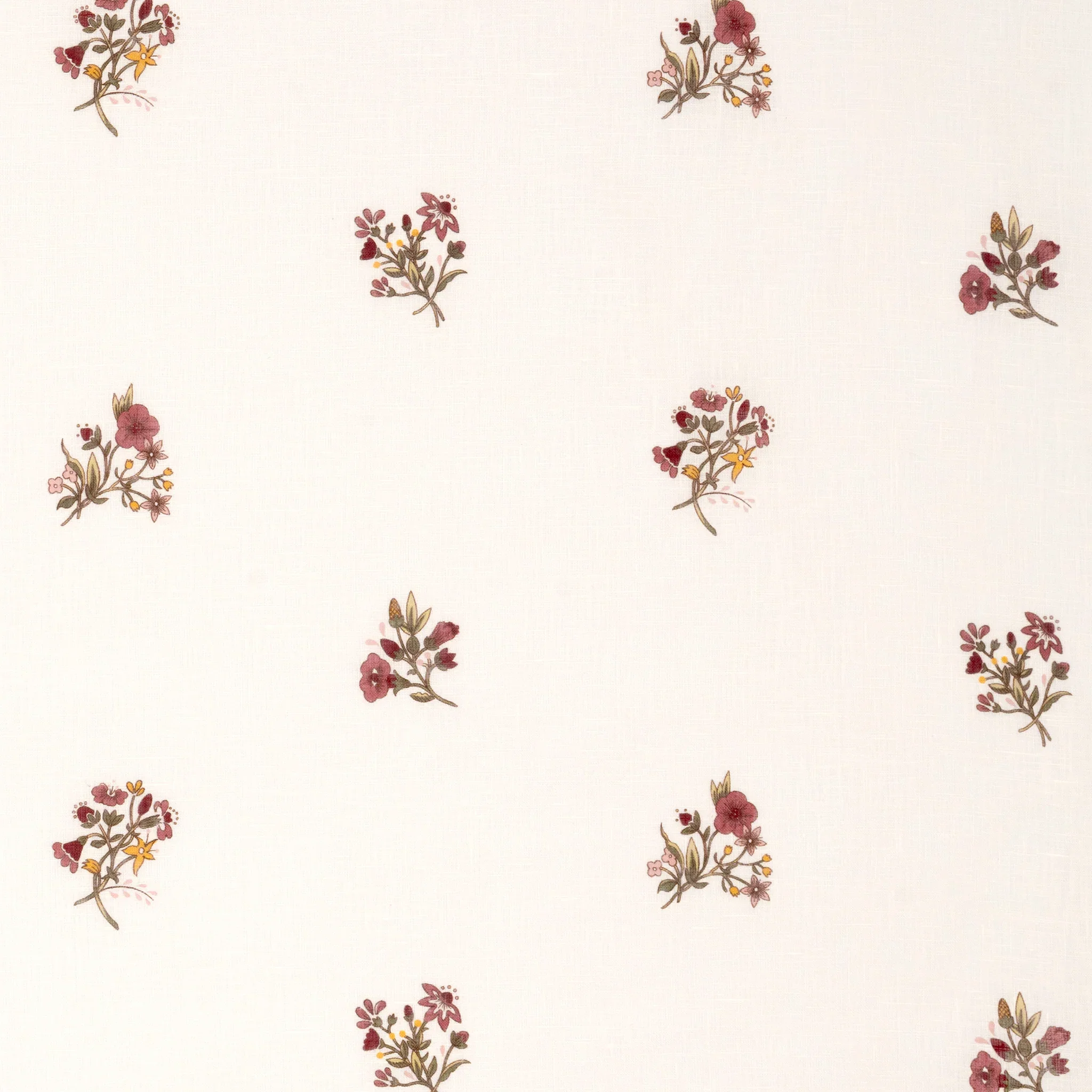 Paper-Backed  Flax & Field Posy Printed Voile Linen Scarlet/Oyster