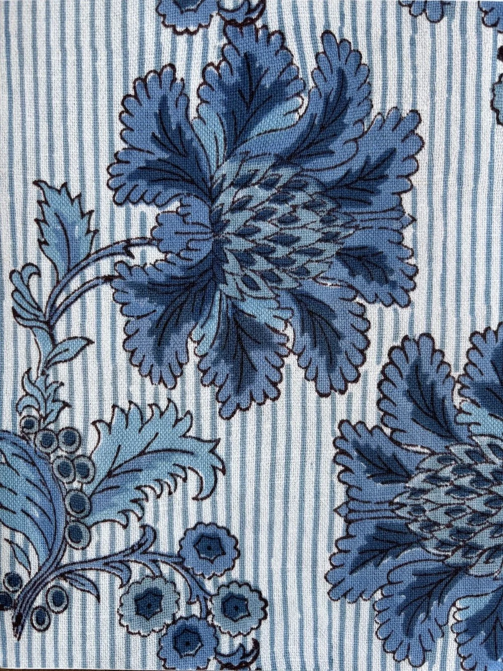 French Floral Stripe | Indigo on Ivory