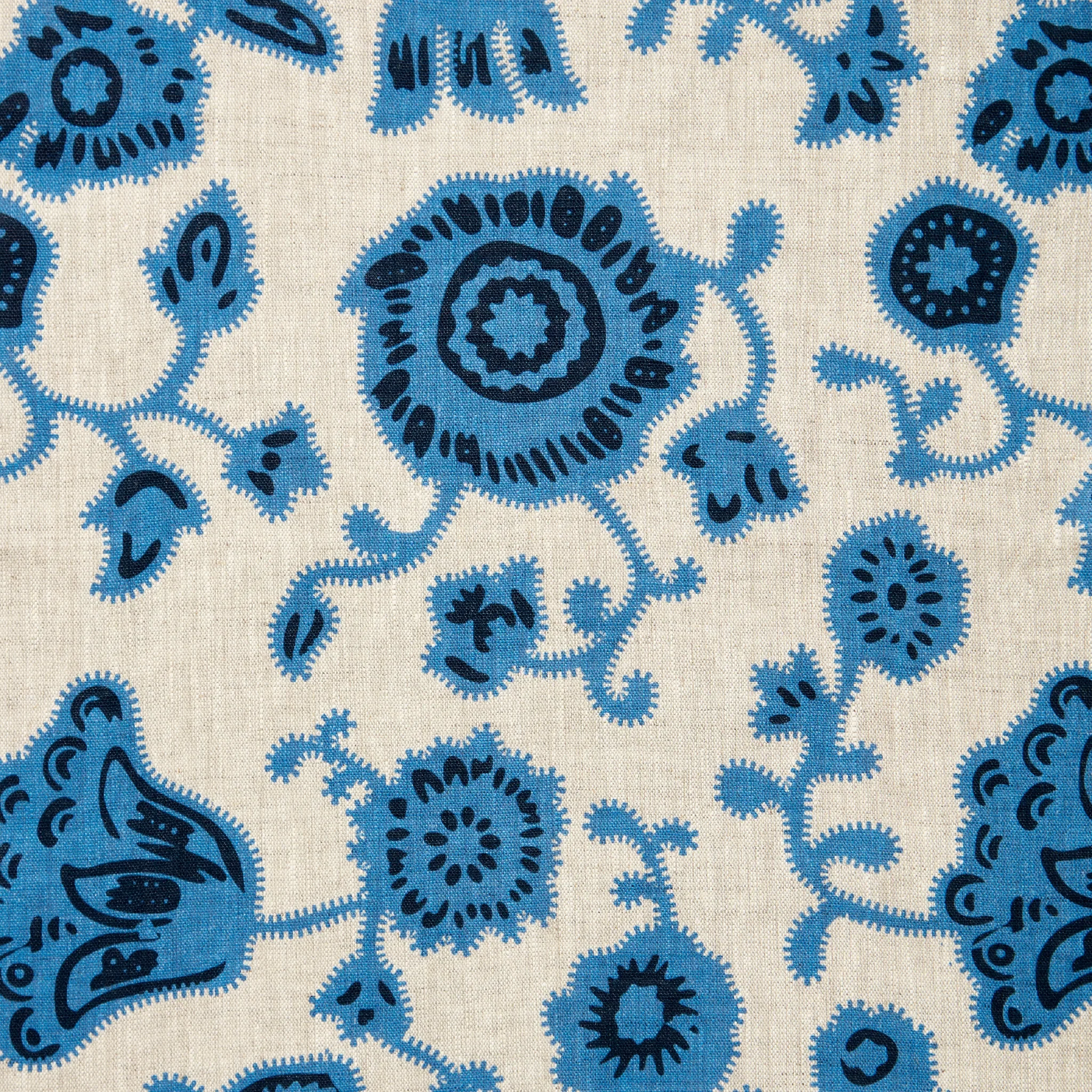 Persian Poppy Dual Use Printed Linen Cornflower Blue/Natural