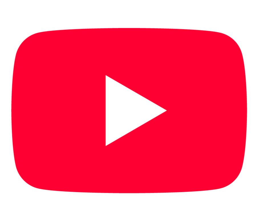 YouTube logo with a red rounded rectangle background and a white play button in the center