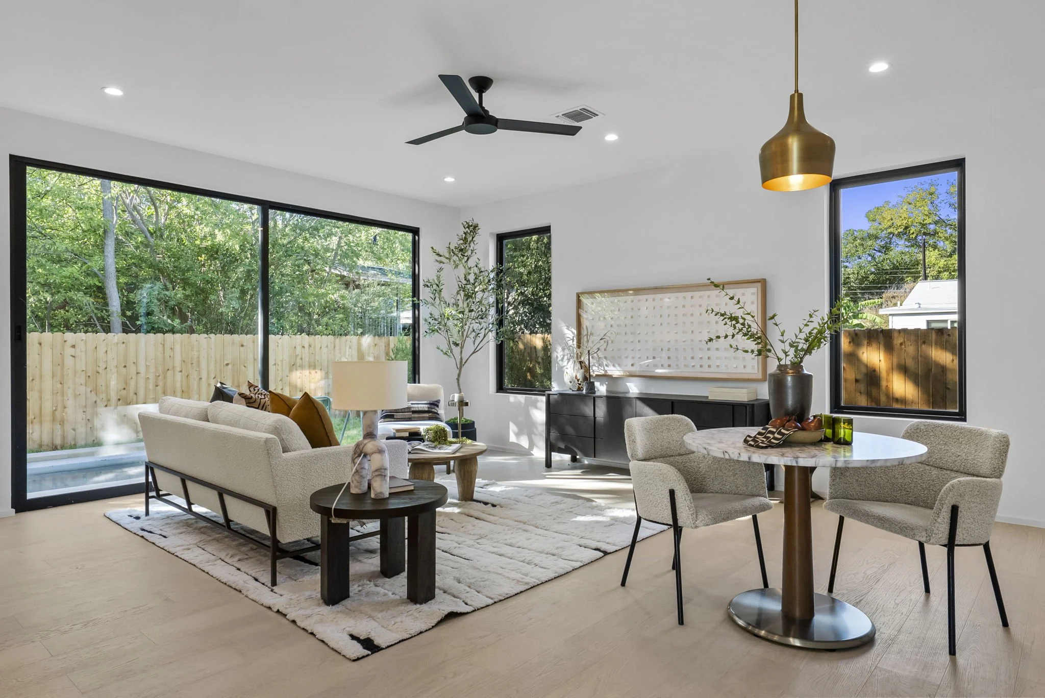 Unit 2 Open living room with access to Pool & Deck
