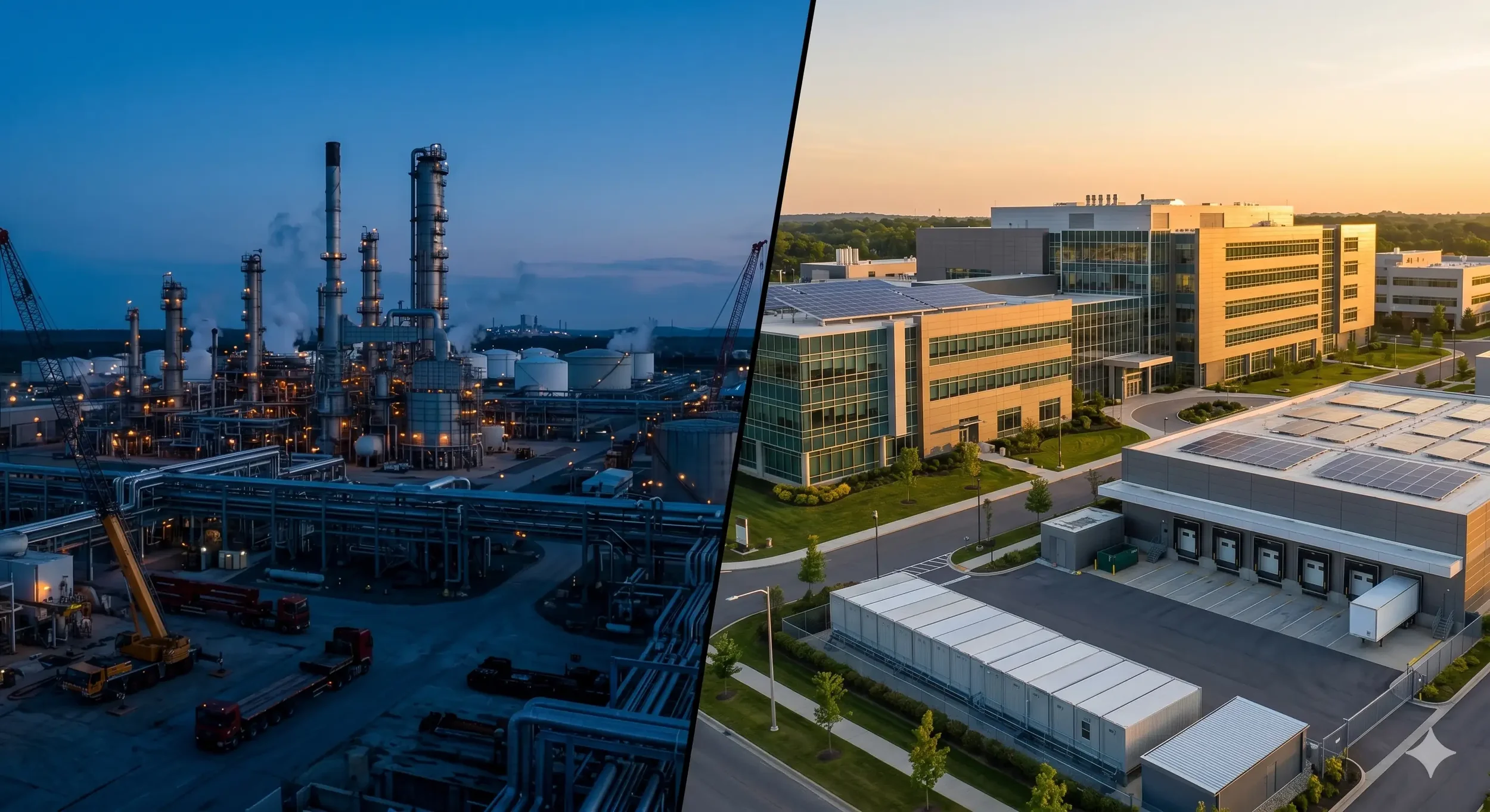 Split image showing large scale industrial mining operation and mid market agro tech facility representing Argentina's two tier RIGI and RIMI investment architecture