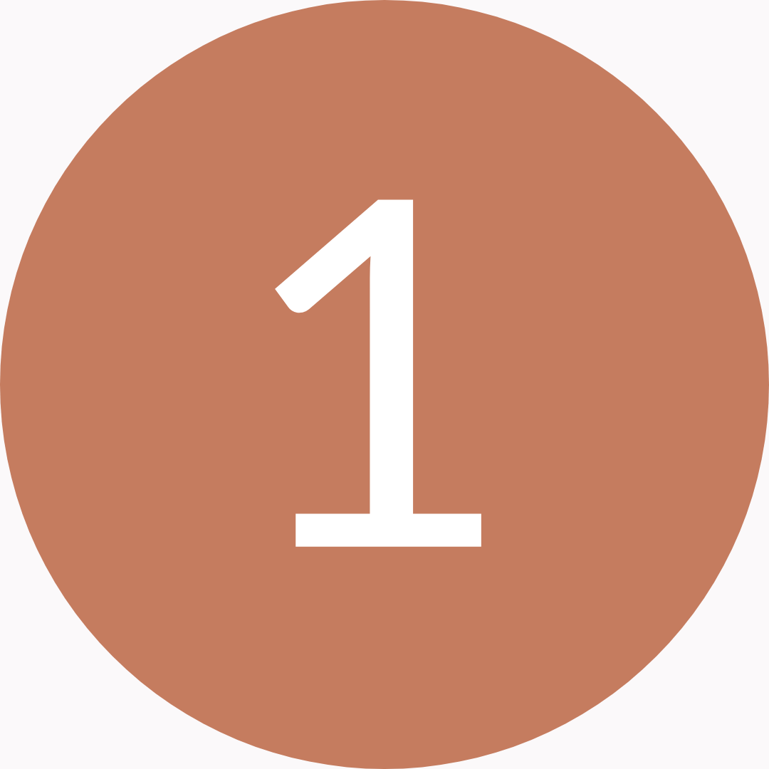 Number one inside a brown circle.