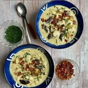Fearless Eating's Scallop Chowder made with St. Ours Clam Broth