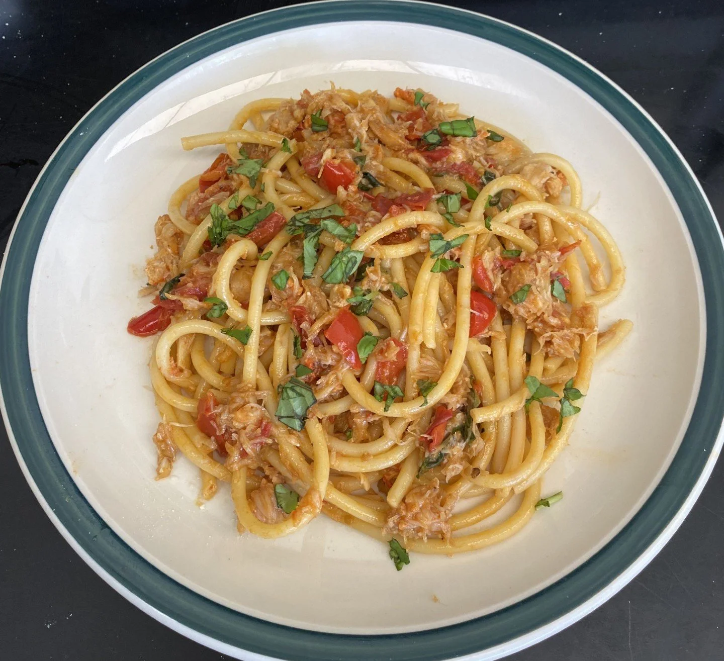 Spicy Pepper and Crab Bucatini