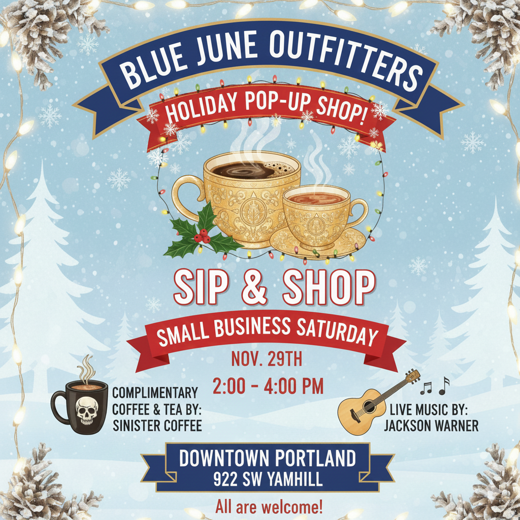 Blue June Outfitters "Sip and Shop" with coffee provided by Sinister Coffee