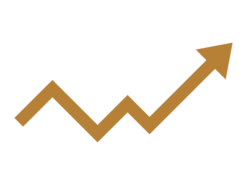 Brown upward trending arrow on a black background.