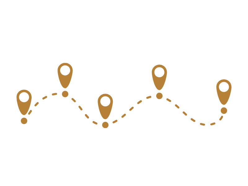Illustration of a dotted path with five location markers indicating a journey or route.