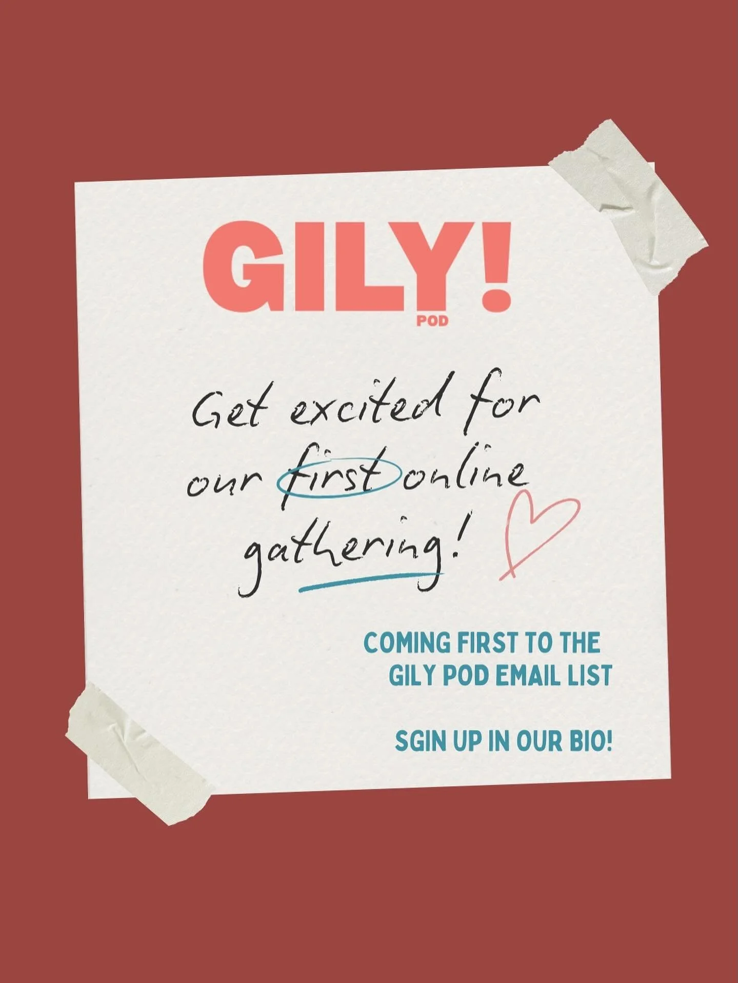 We&rsquo;re getting excited for our first online gathering 💛

You&rsquo;ve been listening &mdash; and we&rsquo;ve been listening, too.
  Episode 2 (&ldquo;I didn&rsquo;t know I could host myself!?&rdquo;) hit that tender-funny-true place so many of 