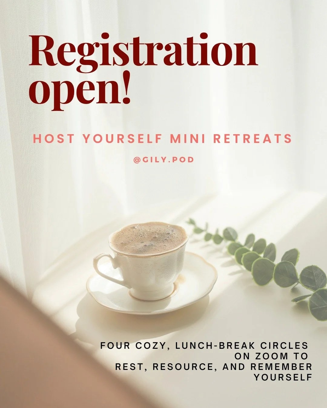 Registration is open!
Join us for Host Yourself &mdash; four cozy, lunch-break mini retreats designed to help you move through the holidays with more rest, resourcing, and care.

These gatherings aren&rsquo;t something to add to your list &mdash; the