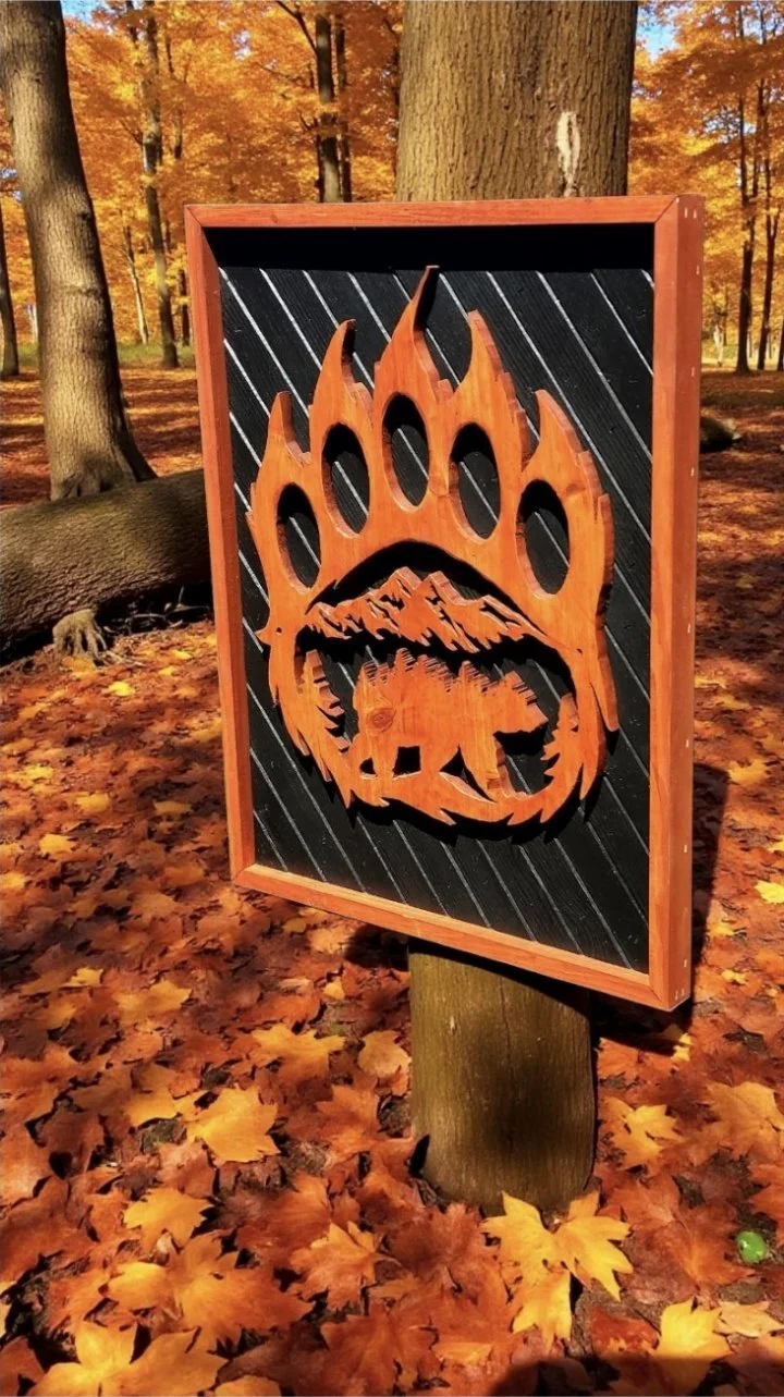 Rustic Cedar Bear Paw Art