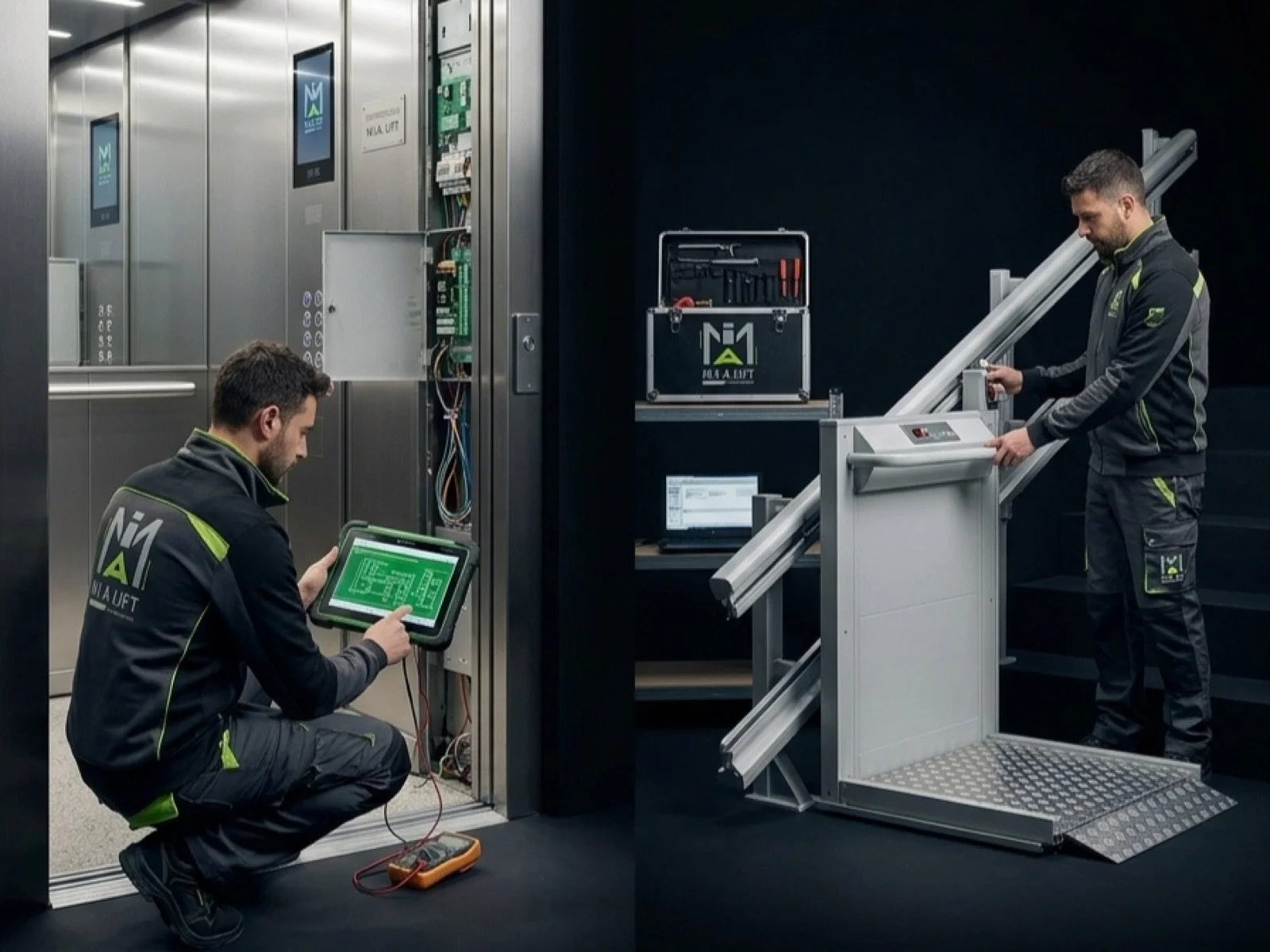 Tecnico M.I.A Lift durante la manutenzione programmata di un ascensore
