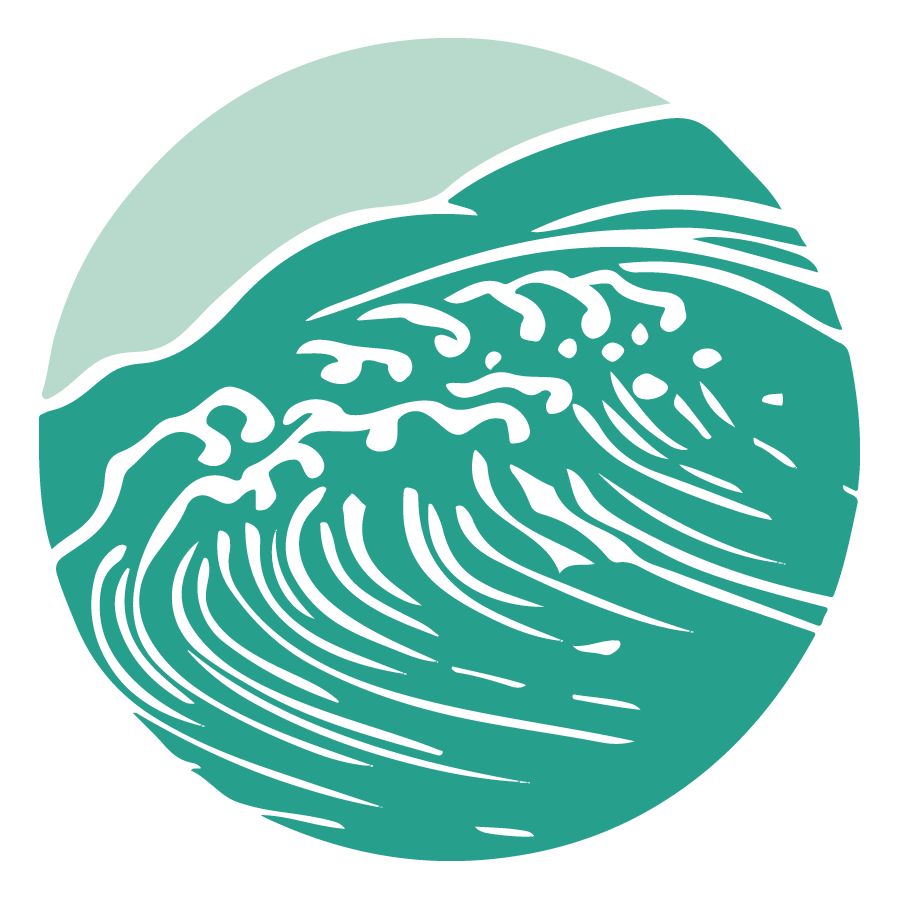 Stylized illustration of a large ocean wave.