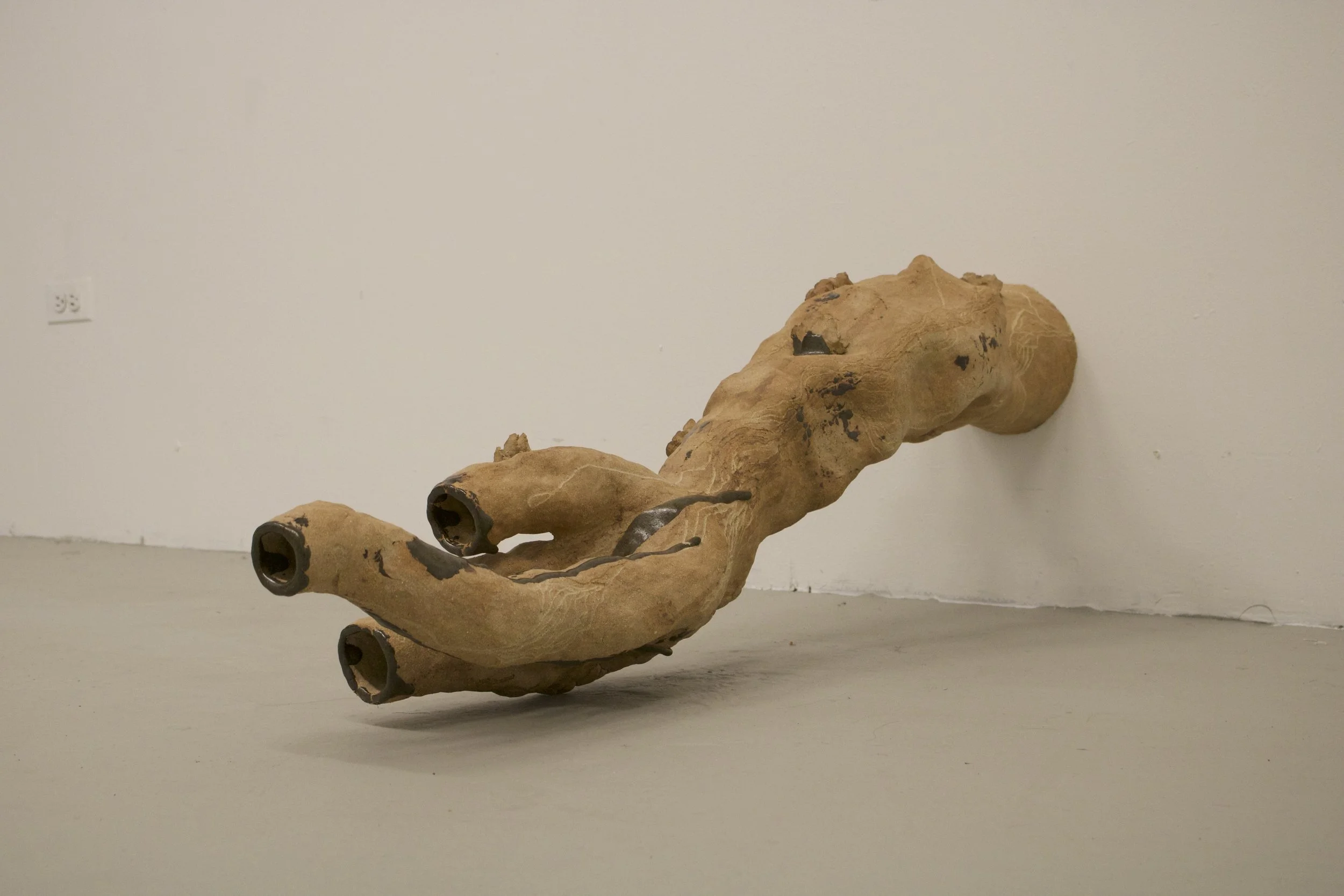 Reaching Out
(2025)
- Stoneware, glazed with found Chicago clay - 
50” x 13” x 19” 