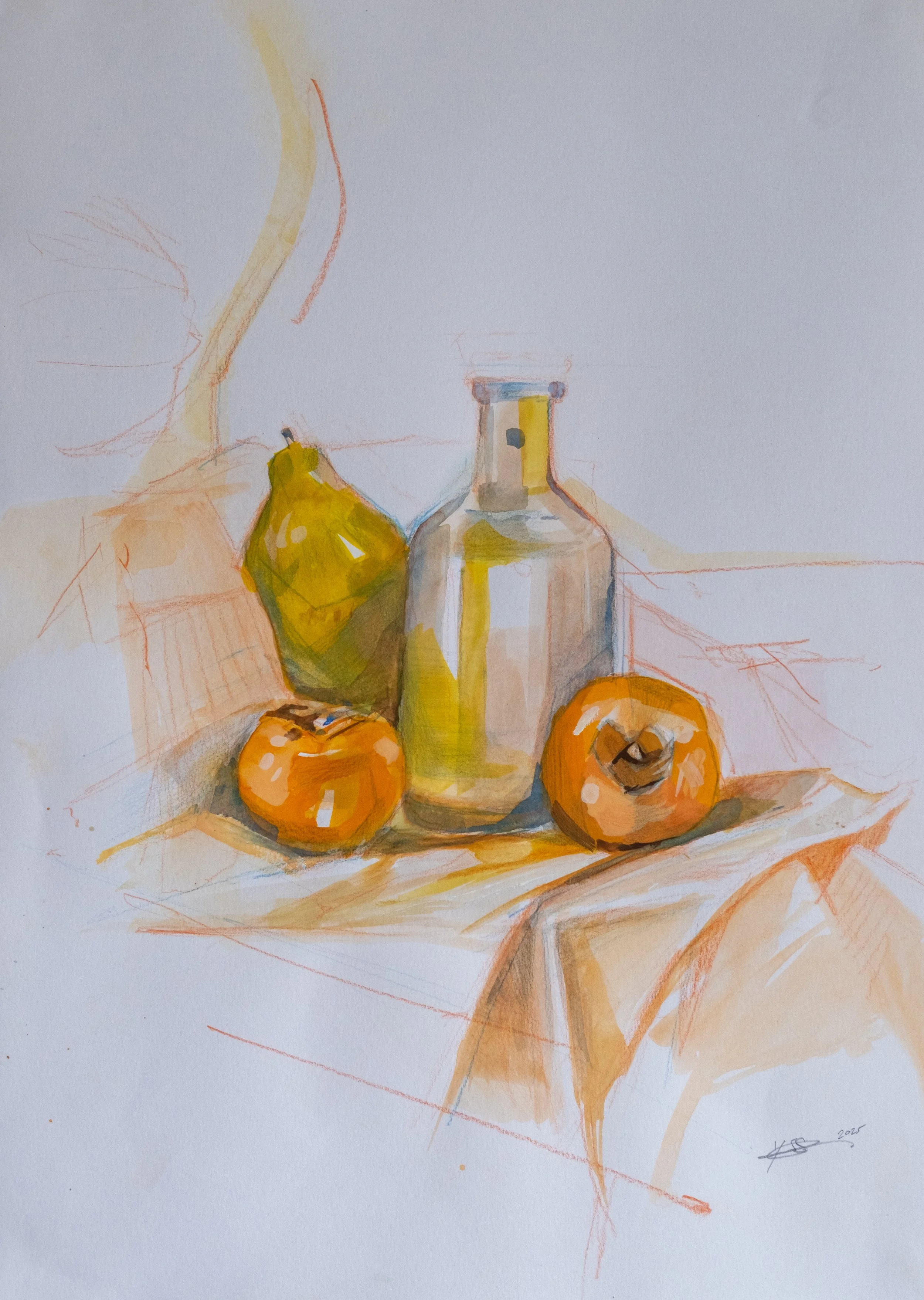 still life 002, 2025, Gouache and pencils on paper