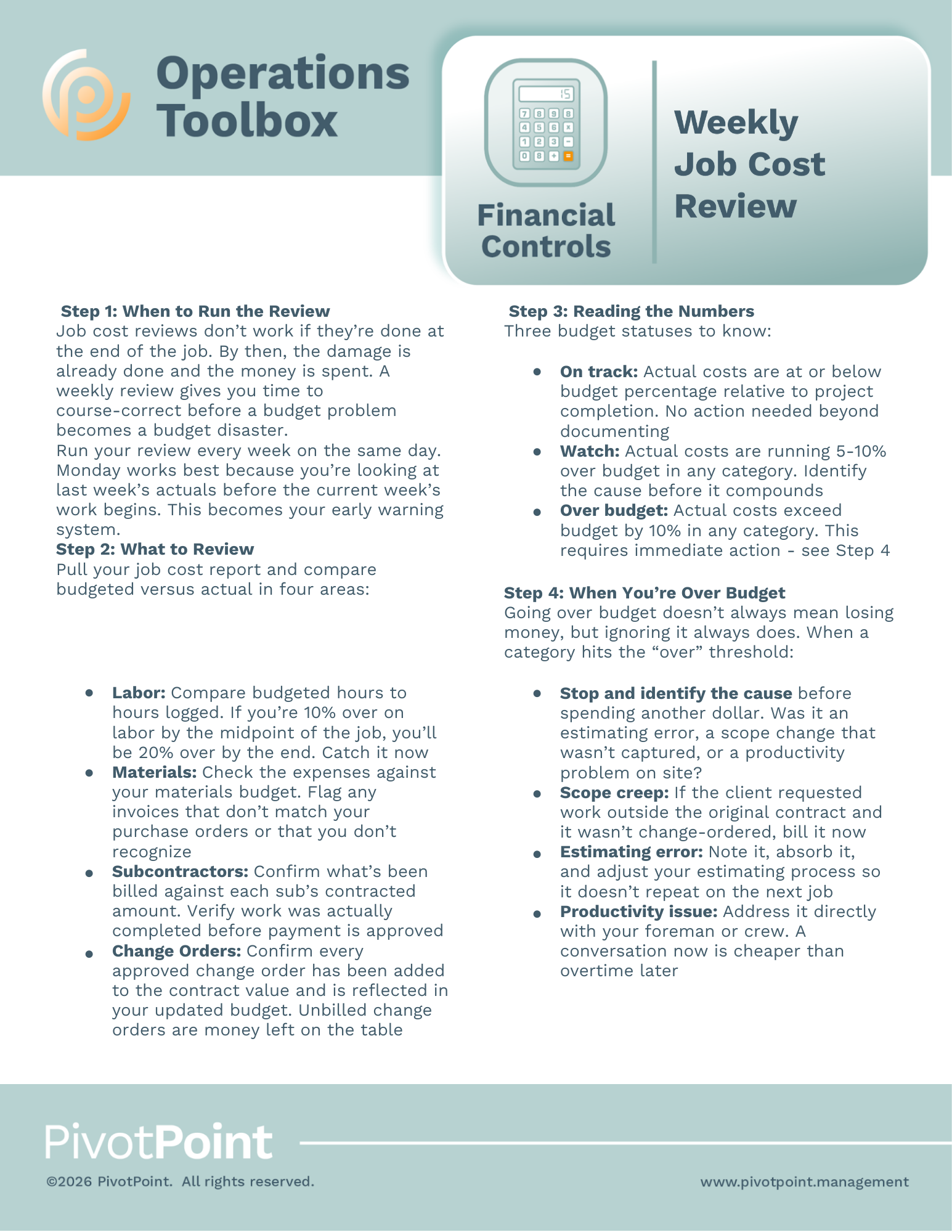 Weekly job cost review