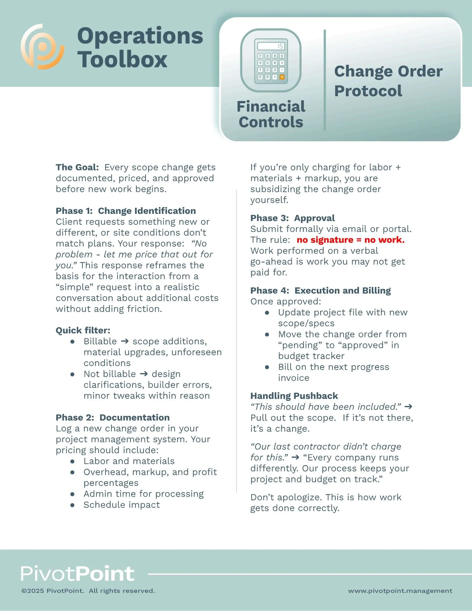 Change Order Protocol - Financial Controls SOP for residential contractors