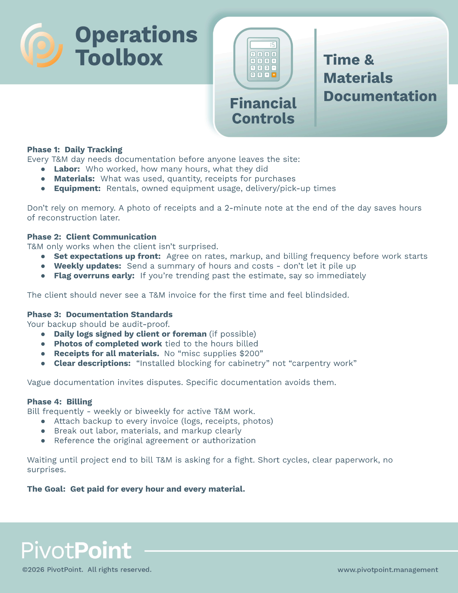 Finance - Time & Materials Documentation