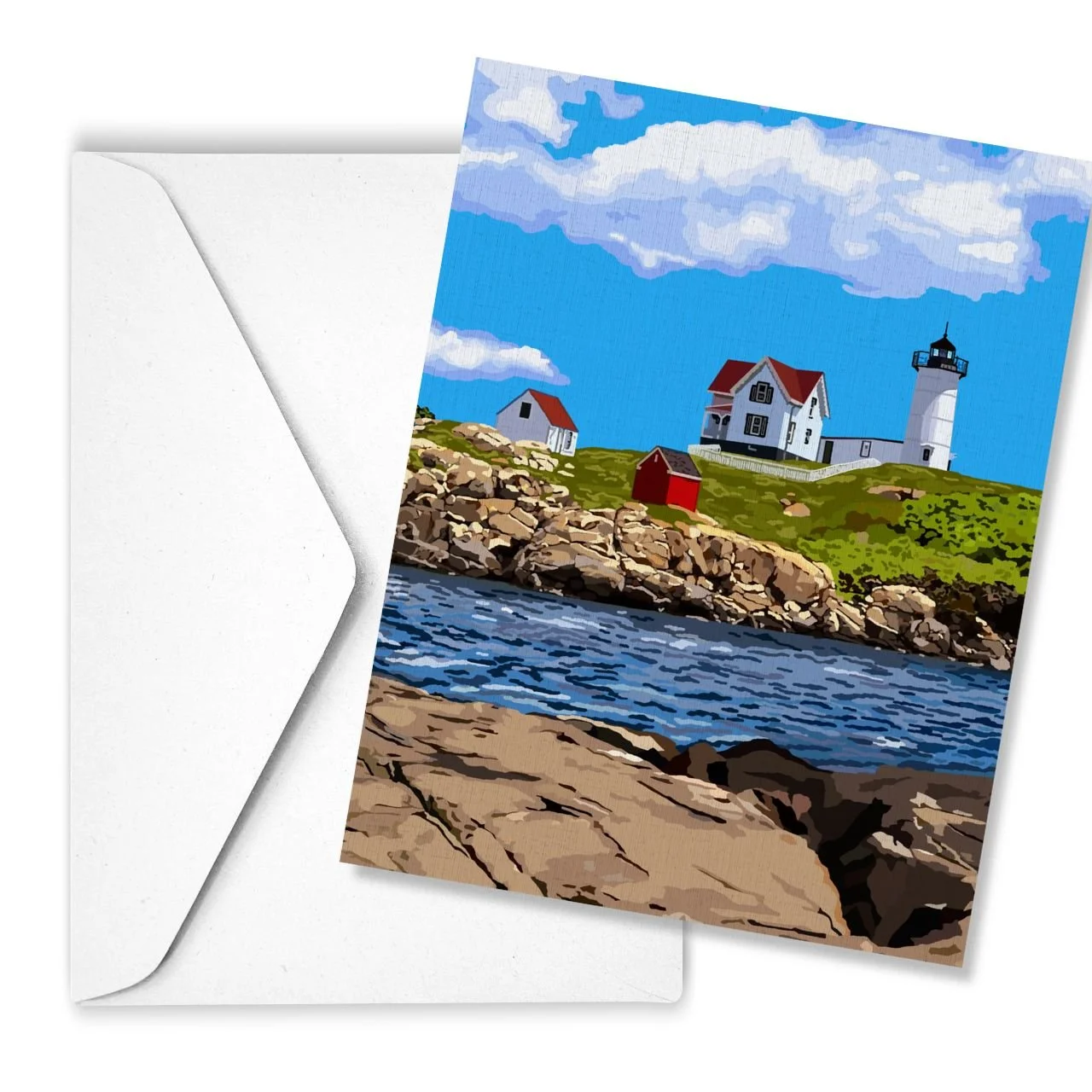 Nubble Light in Summer, York, Maine | Linen Note Card