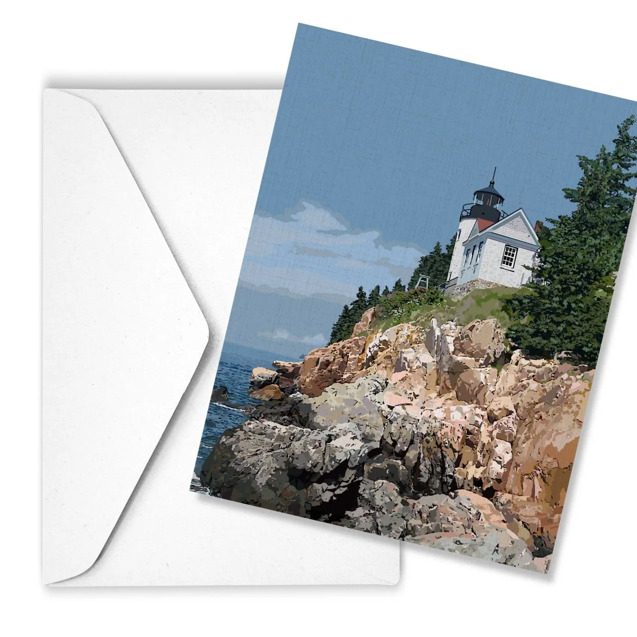 Bass Harbor Head Light, Acadia National Park | Linen Note Card