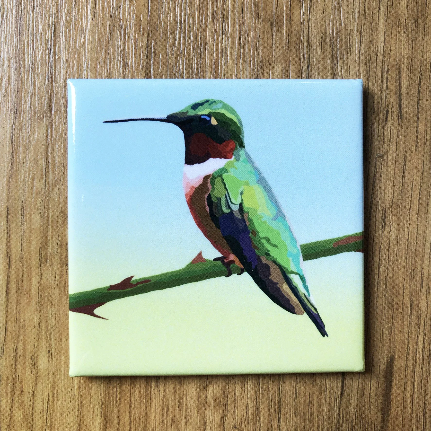 Ruby Throated Hummingbird  | 2.5x2.5" Glossy Durable Fridge Magnet