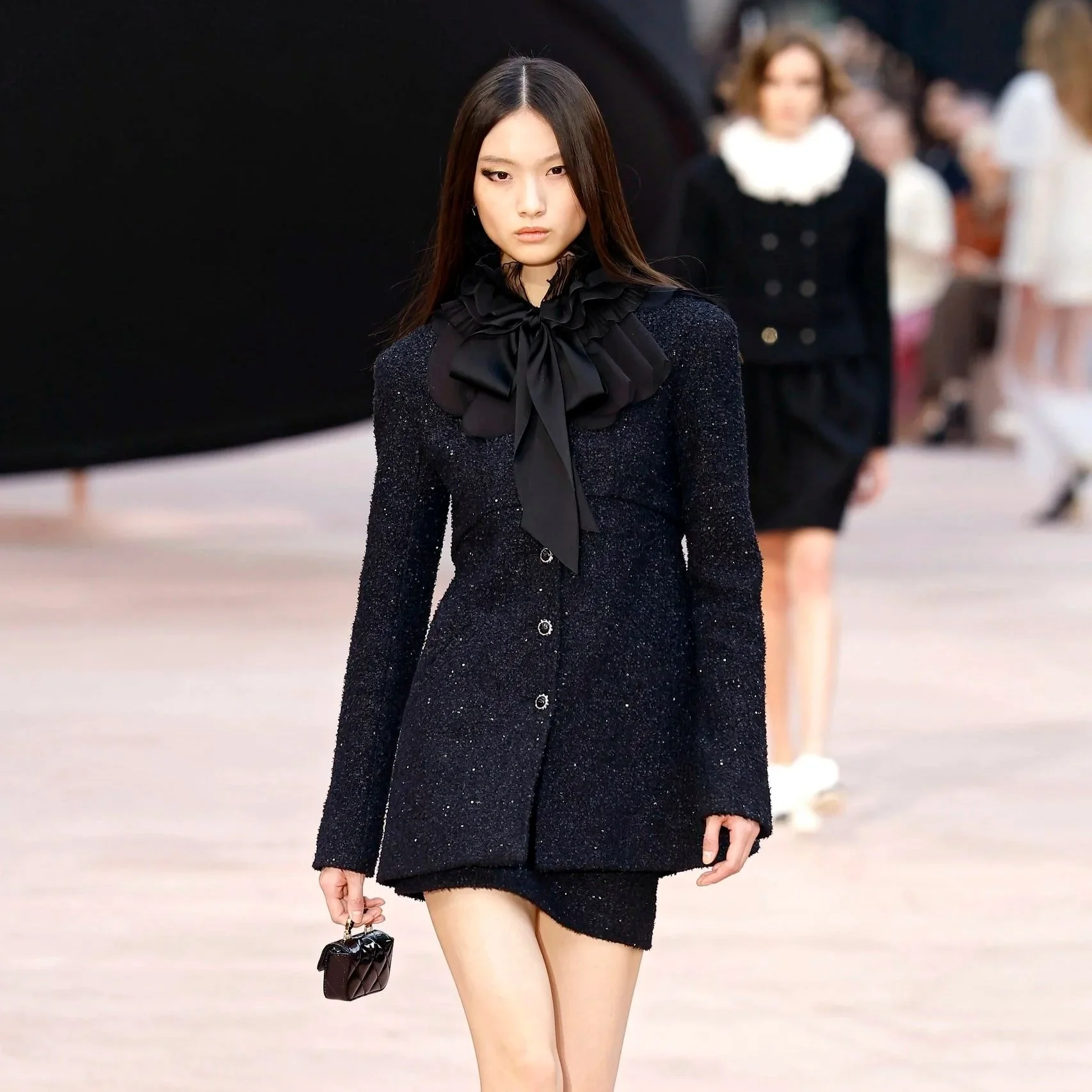 All Black: Longline Blazer + Bow  Blouse
