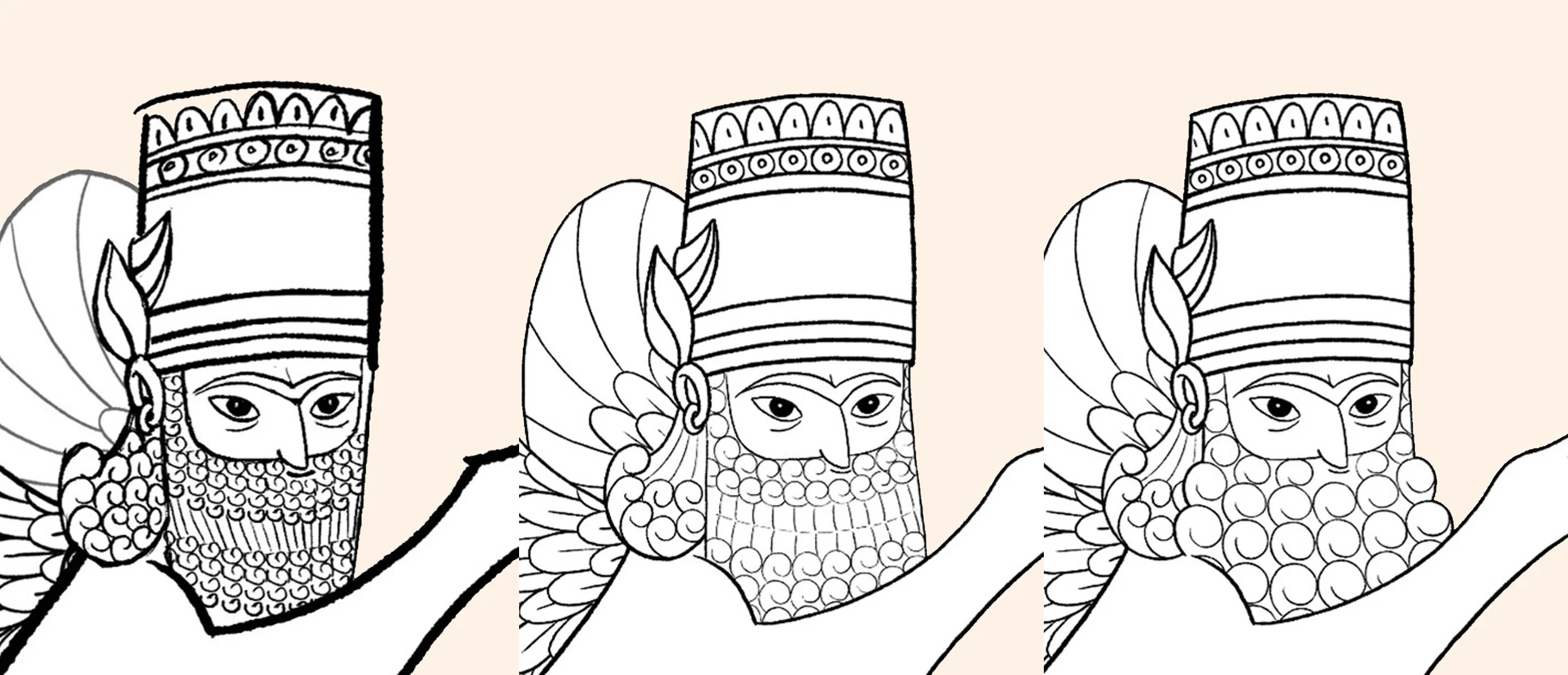 Character design exploration for Gopat-Shah (Ancient Persian Mythical Sphinx)