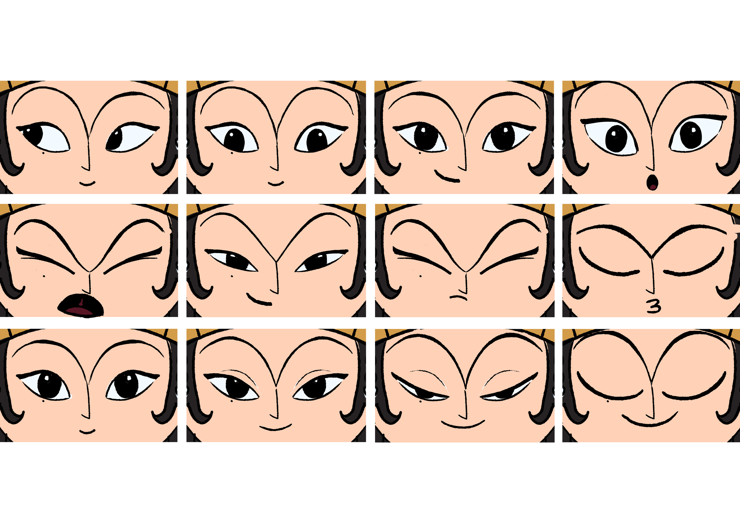 Close up of Character facial expression sheet for Pari-Mehr