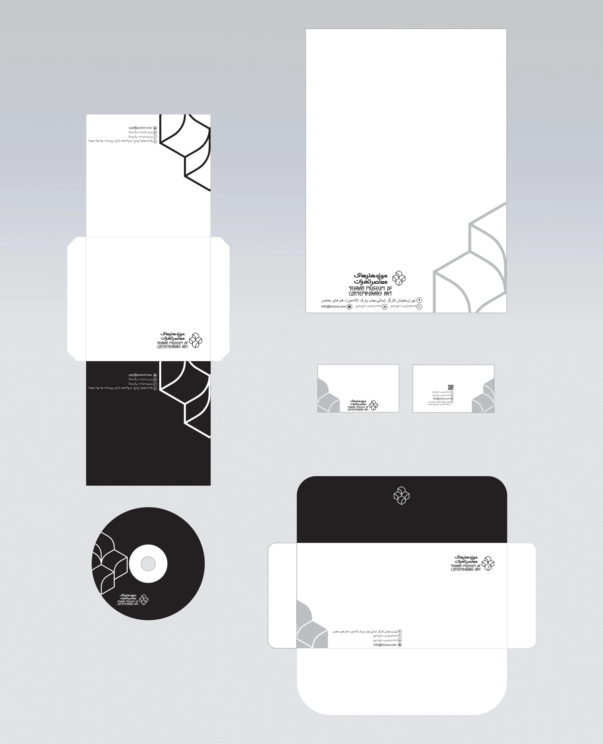 Brand Stationery for the Museum of Contemporary Art, Tehran
For this project, I designed a set of brand stationery for the Museum of Contemporary Art in Tehran. The museum’s logo served as a foundational visual element throughout the materials, and I