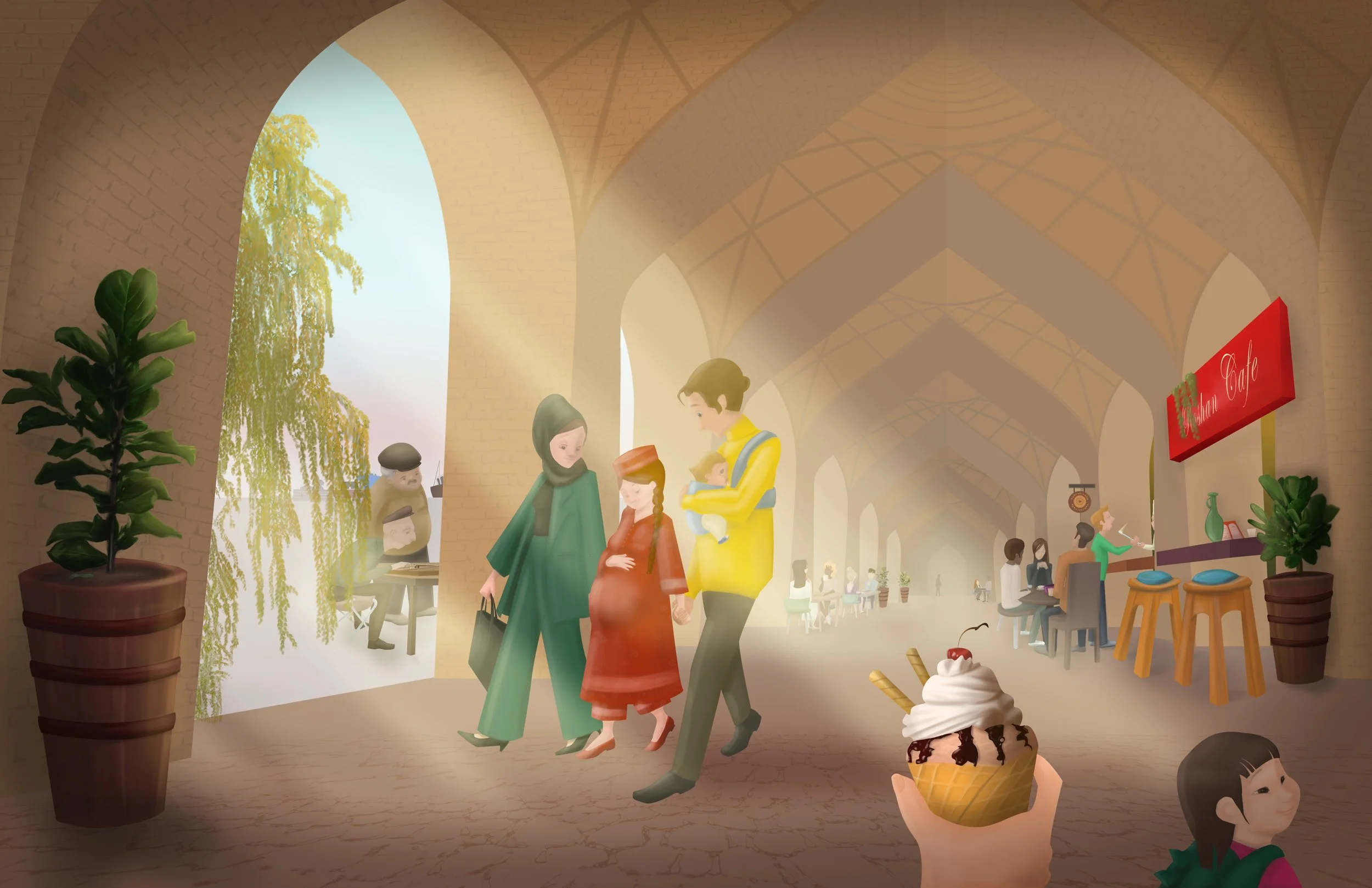 This is a concept art of the Bazaar I created for the Hive project, using Photoshop