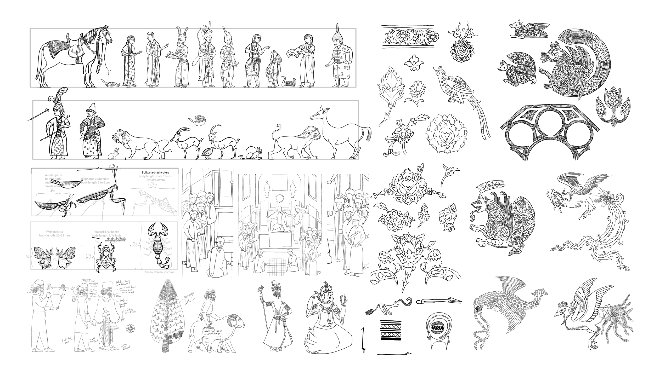 Art studies from different historical periods in Iran