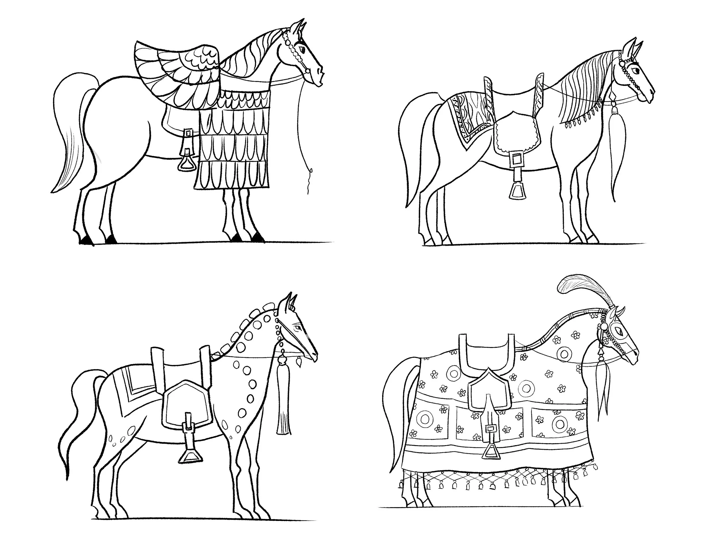 Character design explorations for horses
